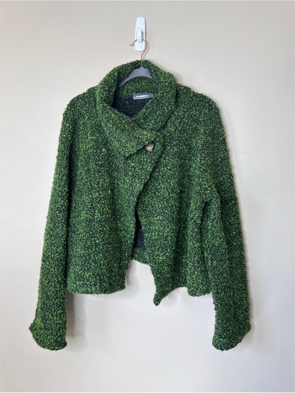 Alembika Green Boucle Sweater Jacket Cardigan Size Large